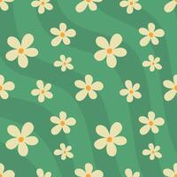 Retro pattern with daisy flower in green background vector