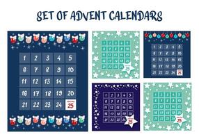 Set of advent calendars with countdown to Christmas vector
