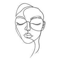 minimalist line drawing of serene woman face with closed eyes and glasses, showcasing elegance and simplicity vector