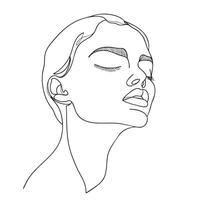 minimalist line drawing of serene woman face, showcasing elegance and tranquility. artwork captures essence of beauty through simple lines and contours vector