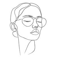 minimalist line drawing of woman wearing sunglasses, with closed eyes and serene expression. artwork captures elegance and simplicity vector