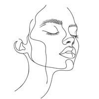 Minimalist line art of woman face with closed eyes and serene expression vector