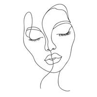 Minimalist line art depicting serene female face with closed eyes, showcasing elegance and tranquility. This artwork emphasizes simplicity and beauty through its flowing lines vector