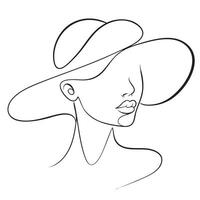 minimalist line drawing of woman wearing large hat, showcasing elegance and simplicity. artwork captures essence of beauty and style through its clean lines and graceful form vector