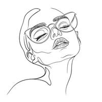 minimalist line drawing of woman with glasses, eyes closed, and serene expression. artwork captures beauty and elegance through simple lines vector