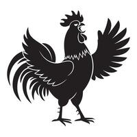 A dynamic rooster cartoon style silhouette, showcasing its fearless and commanding presence. vector