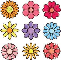 a set of different colored flowers on a white background vector