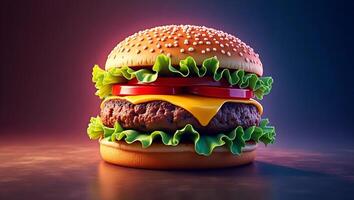 3d rendering of a hamburger on a dark background photo