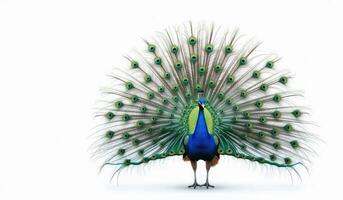 A peacock with its tail spread out photo
