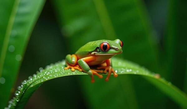 A red eyed tree frog sitting on a leaf photo