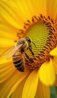 A bee is on a yellow sunflower photo
