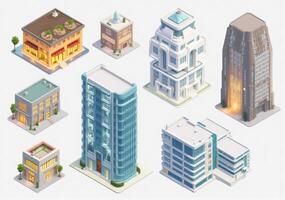 Isometric city buildings set photo