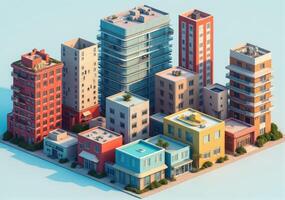 3d cityscape with buildings and trees photo