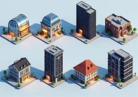 A set of different buildings in different styles photo