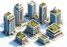 A group of buildings with green roofs photo