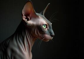A sphytte cat with green eyes photo