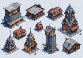 A set of different buildings and houses photo