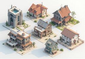 A set of small houses in different sizes and shapes photo