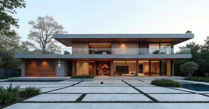 Modern house with pool and patio photo