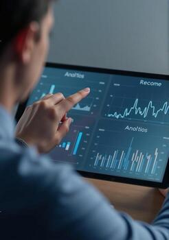 Man using tablet to analyze data photo