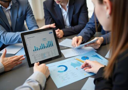 Business people working on a tablet computer photo