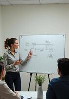 A woman is giving a presentation to her colleagues photo