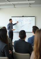Man standing in front of white board photo