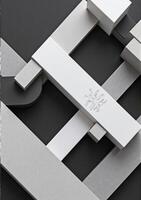 A black and white photo of a white and grey box