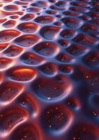 A close up of a red and black surface with water photo