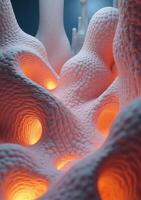 A close up of a white and orange pattern photo
