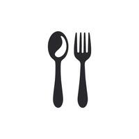 Simple, solid black silhouette of a spoon and fork side-by-side on a white background vector