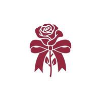 Illustration of a stylized rose, rendered in a solid, deep red hue, with a prominent bow tied around its stem vector
