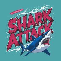 SHARK ATTACK graphic with textured text, abstract waves, and splatters, conveying danger and excitement vector