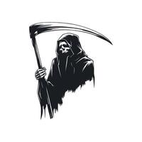 Grim Reaper holding a scythe, with a skull face visible within the hood vector