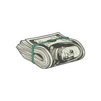 A folded stack of hundred-dollar bills secured with a green rubber band, rendered in a realistic style vector