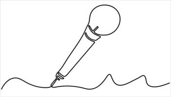 Vintage Microphone Continuous One Line Drawing. Continuous One Single Line Drawing Retro Microphone Logo Icon, Tattoo,Concept. Music and Podcast Recording Tool. vector