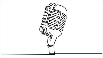 Vintage Microphone Continuous One Line Drawing. Minimalistic ne Continuous Line Drawing of a Microphone With Musical Harmonics. Music and Podcast Recording Tool. vector