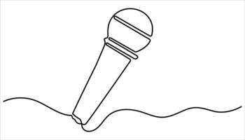Vintage Microphone Continuous One Line Drawing. Minimalistic ne Continuous Line Drawing of a Microphone With Musical Harmonics. Microphone Single Line Art Illustration. vector