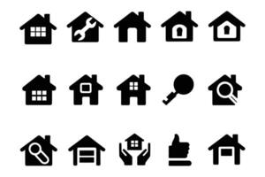 Home and Real Estate Icons. House, Garage, Key, Search, and Property Set. vector
