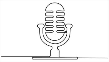 Vintage Microphone Continuous One Line Drawing. Continuous One Single Line Drawing Retro Microphone Logo Icon, Tattoo, Illustration Concept. Music and Podcast Recording Tool. vector