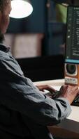 Vertical Network operator upgrading script and combining HTML code with IT language in terminal interface. Self employed hardware programmer in control of databases, technical support. Camera B. video