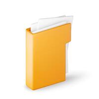 3D business folder full of papers isolated on white. Render yellow folder for correspondence, file for paper documents. Open folder icon, manila archive case vector