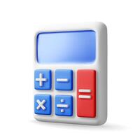 3D modern calculator isolated on white. Render mathematics icon. Addition, subtraction, multiplication and division buttons. Arithmetic operations. vector