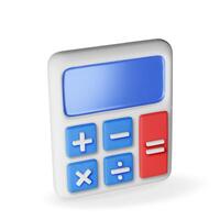 3D modern calculator isolated on white. Render mathematics icon. Addition, subtraction, multiplication and division vector