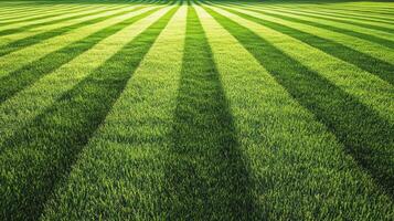 A vibrant green lawn with striped patterns, showcasing healthy grass in a well-maintained area photo