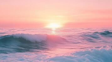 A serene sunset over gentle ocean waves, creating a tranquil and calming atmosphere. photo