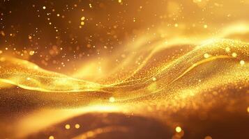 A shimmering golden landscape with flowing textures and sparkling particles. photo