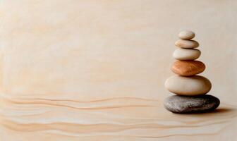 Stacked stones on beige background. photo