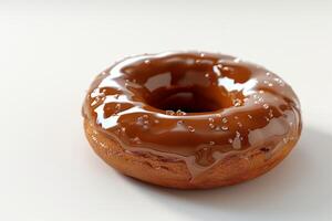 A delicious chocolate-glazed donut with a glossy finish and sprinkled salt photo