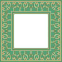 square Assyrian gold with green ornament. Rectangle, border, frame of Mesopatamia. Pattern of ancient East. vector